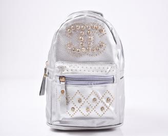 Дамска раница еко кожа сребриста