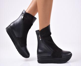 Дамски боти  естествена кожа/велур черни