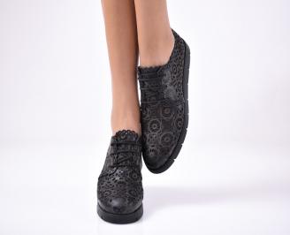 Дамски равни обувки естествена кожа черни.