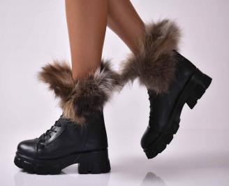 Дамски ежедневни  боти  естествена кожа черни  EOBUVKIBG