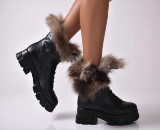 Дамски ежедневни  боти  естествена кожа черни  EOBUVKIBG