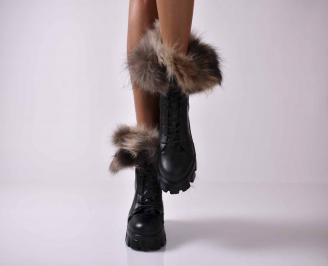 Дамски ежедневни  боти  естествена кожа черни  EOBUVKIBG