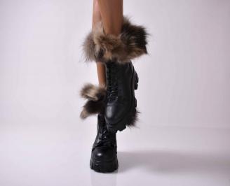 Дамски ежедневни  боти  естествена кожа черни  EOBUVKIBG