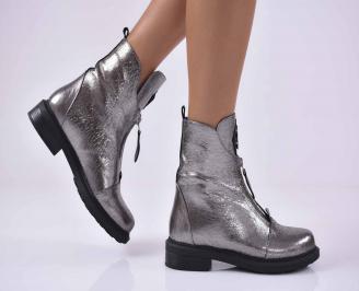 Дамски ежедневни  боти  естествена кожа сребристи EOBUVKIBG