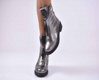 Дамски ежедневни  боти  естествена кожа сребристи EOBUVKIBG