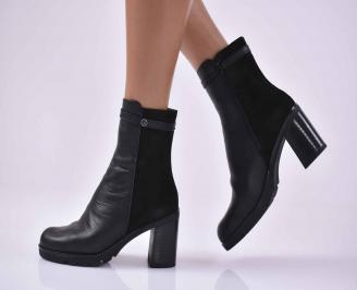 Дамски елегантни боти естествена кожа черни  EOBUVKIBG