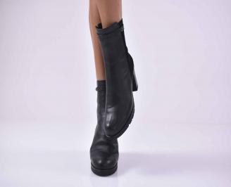 Дамски елегантни боти естествена кожа черни  EOBUVKIBG