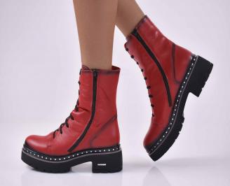Дамски ежедневни  боти  естествена кожа червени  EOBUVKIBG