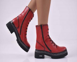 Дамски ежедневни  боти  естествена кожа червени  EOBUVKIBG