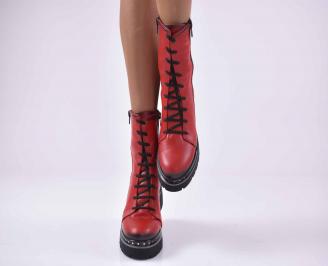 Дамски ежедневни  боти  естествена кожа червени  EOBUVKIBG