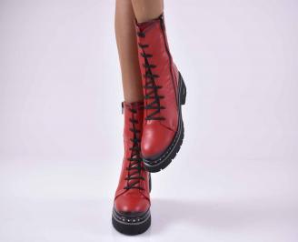 Дамски ежедневни  боти  естествена кожа червени  EOBUVKIBG