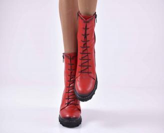 Дамски ежедневни боти естествена кожа червени EOBUVKIBG