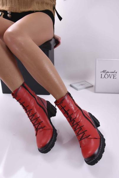 Дамски ежедневни боти естествена кожа червени EOBUVKIBG