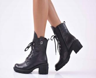 Дамски ежедневни  боти  естествена кожа черни  EOBUVKIBG