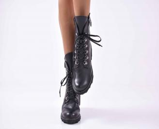 Дамски ежедневни  боти  естествена кожа черни  EOBUVKIBG