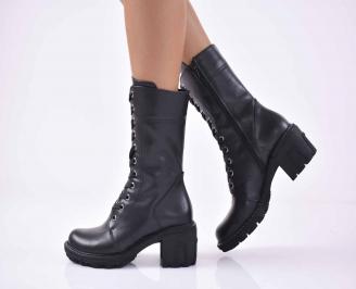 Дамски ежедневни ботуши естествена кожа черни EOBUVKIBG