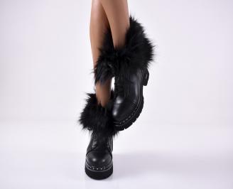 Дамски ежедневни  боти  естествена кожа черни EOBUVKIBG