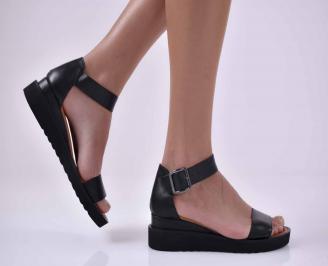 Дамски сандали на платформа от естествена кожа  с анатомична стелка черни EOBUVKIBG