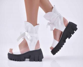 Сандали на платформа естествена кожа бели EOBUVKIBG