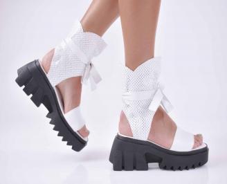 Сандали на платформа естествена кожа бели EOBUVKIBG