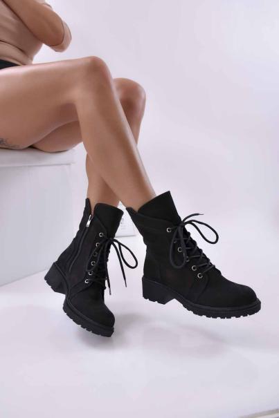 Дамски   боти  естествен набук черни  EOBUVKIBG