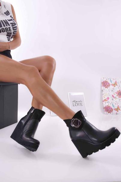 Дамски боти на платформа естествена кожа черни  EOBUVKIBG
