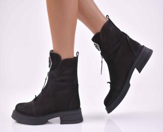 Дамски ежедневни боти  естествен набук черни  EOBUVKIBG