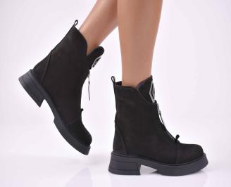 Дамски ежедневни боти  естествен набук черни  EOBUVKIBG