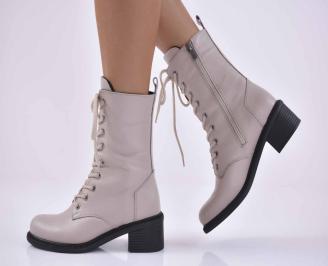 Дамски боти естествена кожа бежово EOBUVKIBG