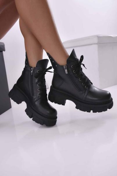 Дамски боти естествена кожа черни EOBUVKIBG