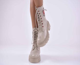 Дамски боти Естествена кожа бежови EOBUVKIBG