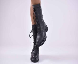 Дамски боти Естествена кожа черни EOBUVKIBG