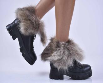 Дамски боти естествена кожа черни  EOBUVKIBG