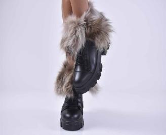 Дамски боти естествена кожа черни  EOBUVKIBG