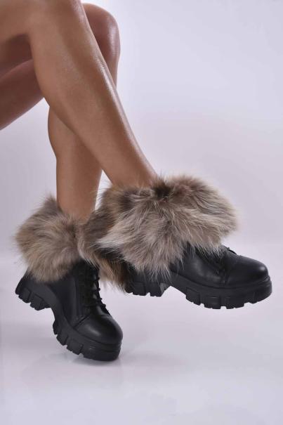 Дамски боти естествена кожа черни  EOBUVKIBG