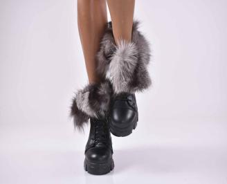 Дамски боти естествена кожа черни  EOBUVKIBG