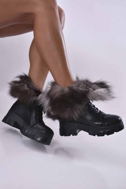 Дамски боти естествена кожа черни  EOBUVKIBG