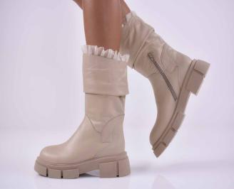 Дамски боти естествена кожа бежови EOBUVKIBG