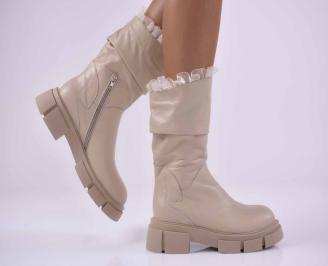 Дамски боти естествена кожа бежови EOBUVKIBG