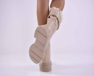 Дамски боти естествена кожа бежови EOBUVKIBG 3