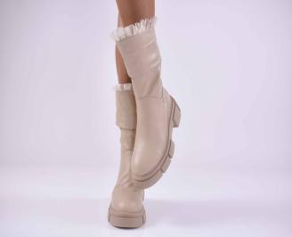 Дамски боти естествена кожа бежови EOBUVKIBG