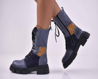 Дамски боти естествена кожа сини EOBUVKIBG
