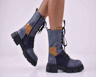 Дамски боти естествена кожа сини EOBUVKIBG