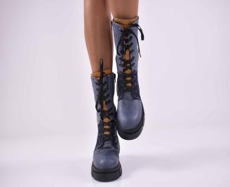 Дамски боти естествена кожа сини EOBUVKIBG