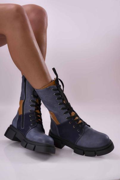 Дамски боти естествена кожа сини EOBUVKIBG