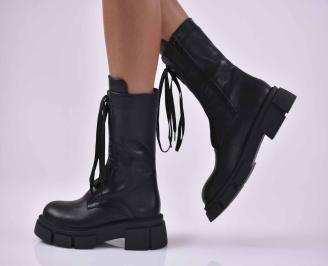 Дамски боти естествена кожа черни  EOBUVKIBG