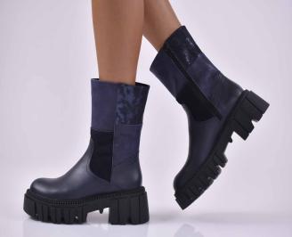 Дамски боти естествена кожа сини  EOBUVKIBG