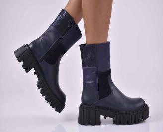 Дамски боти естествена кожа сини  EOBUVKIBG