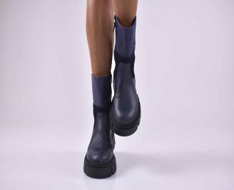 Дамски боти естествена кожа сини  EOBUVKIBG