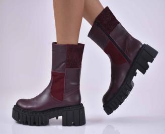 Дамски боти естествена кожа бордо  EOBUVKIBG